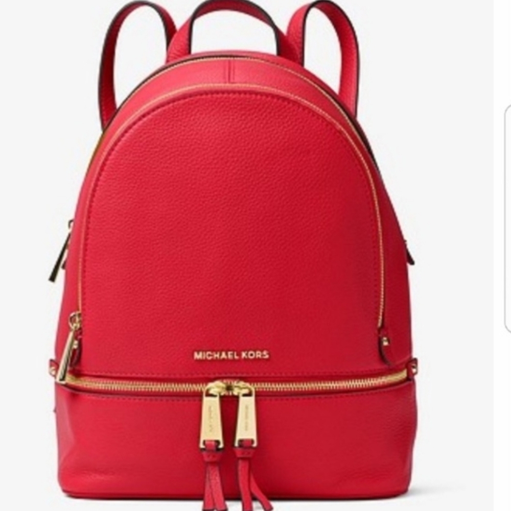 Michael Kors Red Rhea Leather Backpack